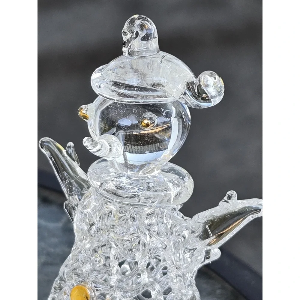 Spun Clear Glass Snowman Christmas Ornament 3.25
